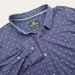 Buttercloth Icy Cotton Men 3XLT Blue AOP Flip Cuff Button Up Long Sleeve Shirt